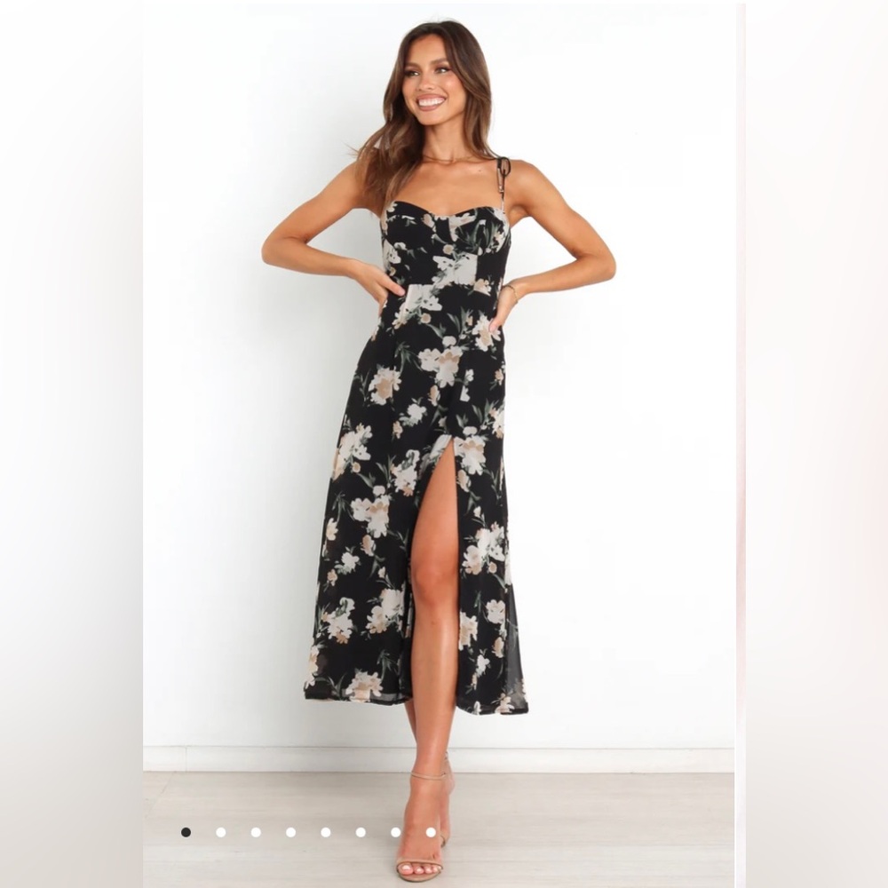 Black floral midi dress